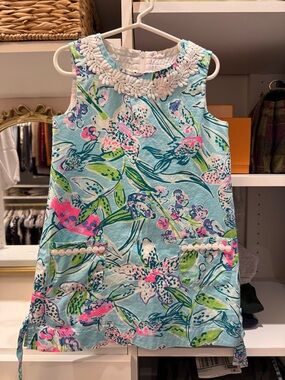 Lilly Pulitzer Girls' Floral Sleeveless Dress - Aqua, Pink & Green